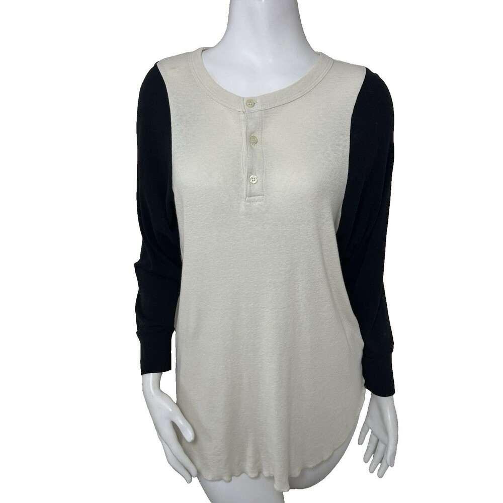 The‎ Great Baseball Henley Top Women's 2 / US M Cream / Black Cotton Knit